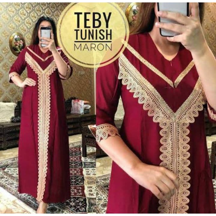 Daster Arab Renda teby Jumbo Busui Resleting Rayon Arabian-MAROON