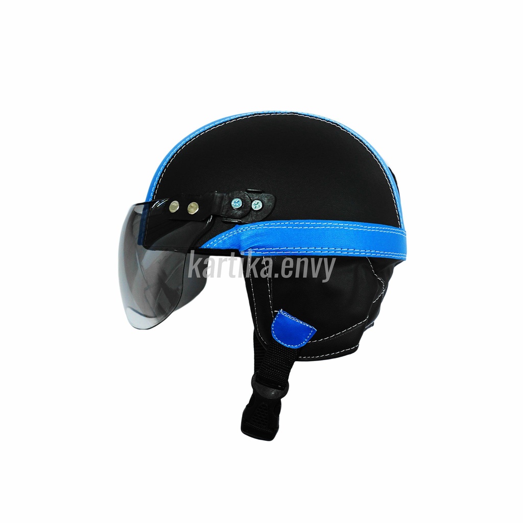 Helm Anak Retro Polos Hitam Biru