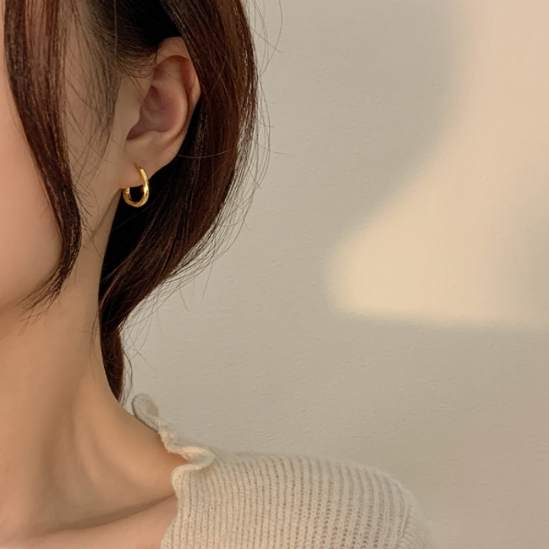 We Flower Anting Bulat Geometris Lapis Emas 14K Gaya Elegan Untuk Wanita