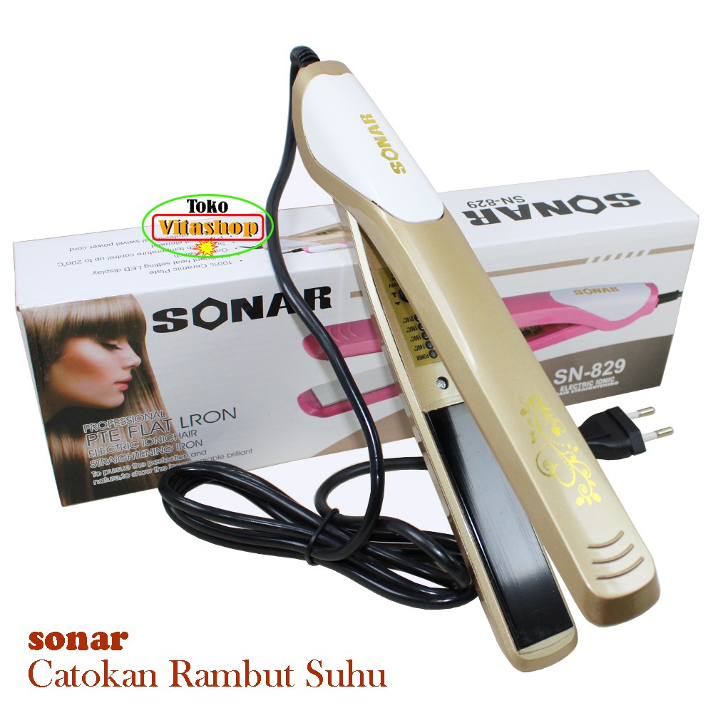 Catokan Rambut Suhu Sonar SN-829 GOLD Catok Alat Pelurus Rambut Salon