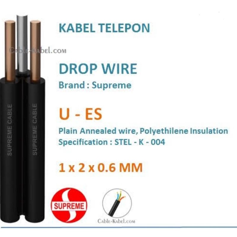 Drop Wire Supreme 1x2x0.6mm 500 mtr Kabel Telpon Supreme TERMURAH !!!