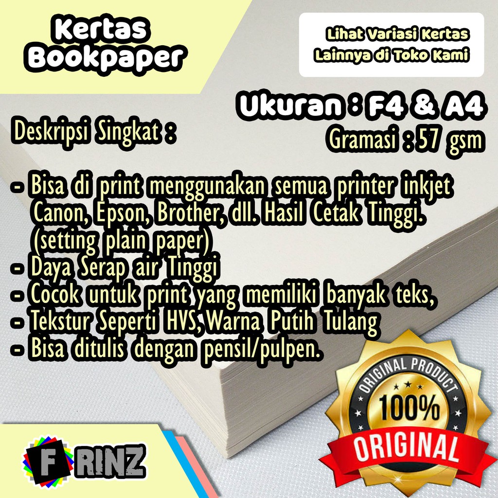 

Kertas Book Paper F4 A4 / Paper book / Kertas Novel / Paperbook / Kertas Baca 57 Gsm