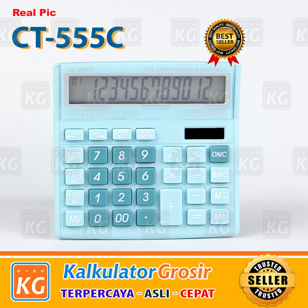 KALKULATOR FANCY WARNA WARNI CALCULATOR CITIZEN 555N 555 N 555 C 555 COLOUR SERIES 12 DIGIT CHECK ULANG CHECKCORRECT BISA HITUNG ULANG PINK BiRU