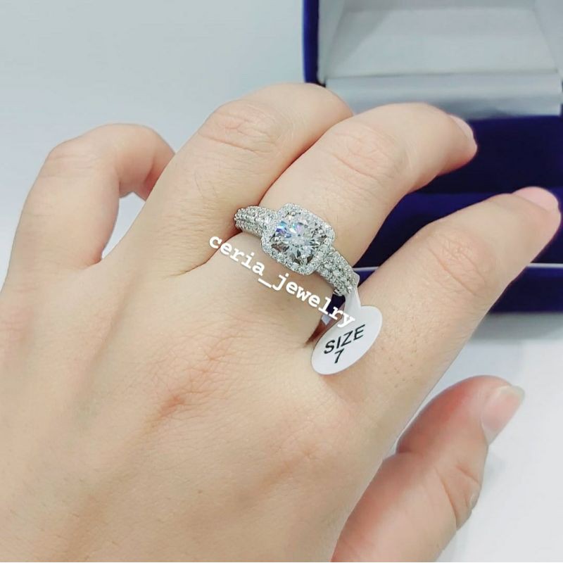 Cincin Perak Asli Silver Wanita 925 Lapis Emas Putih Model Diamond Terbaru Limited edition