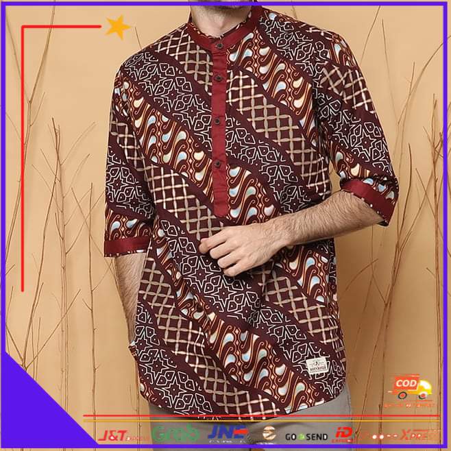 ❤BISA COD❤ Assyauqie Koko batik leguler/kurta Batik Lengan 3/4 Pria Dewasa