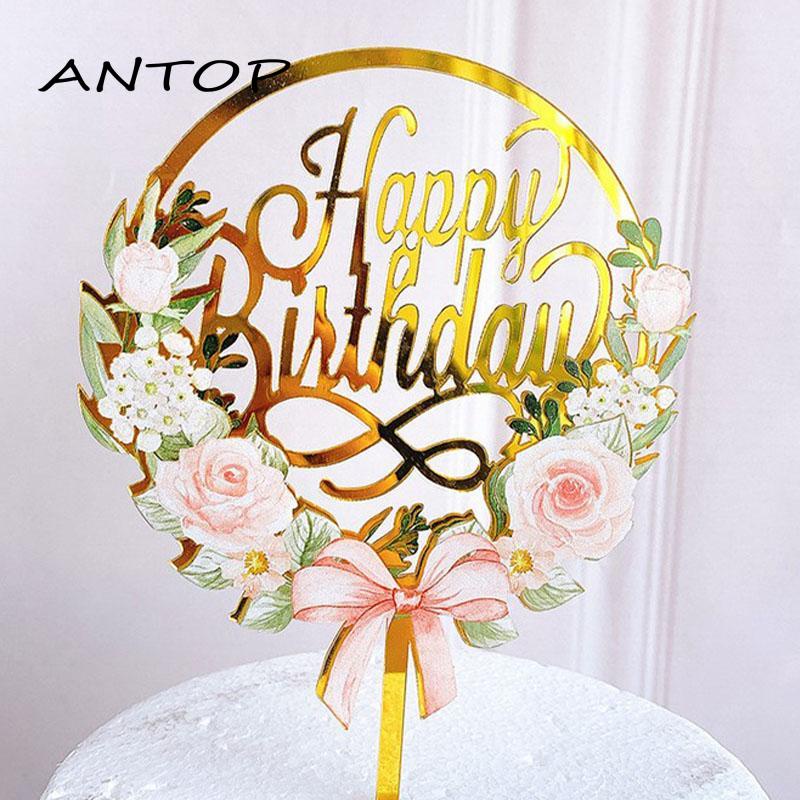 Dekorasi Kue Ulang Tahun Bahan Akrilik Motif Bunga