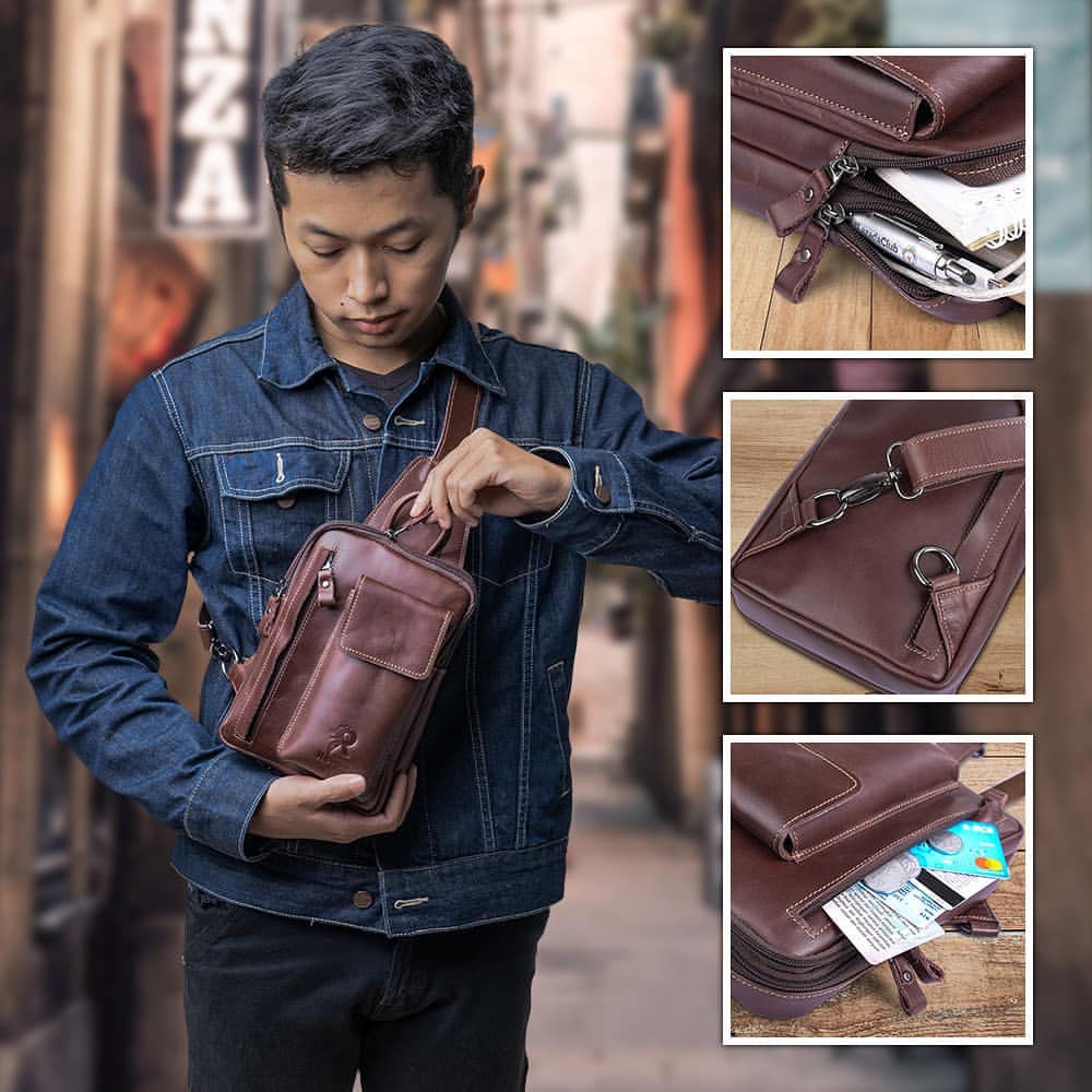 Tas kulit asli waist bag dada