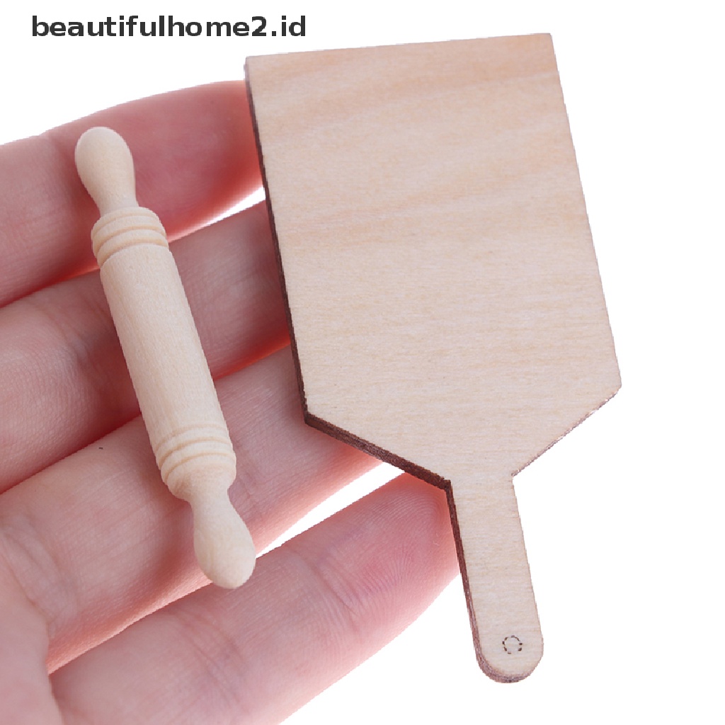 (Beautifulhome2.Id) Mainan Miniatur Papan Potong / Rolling Pin Skala 1: 12 Untuk Aksesoris Dapur Rumah Boneka