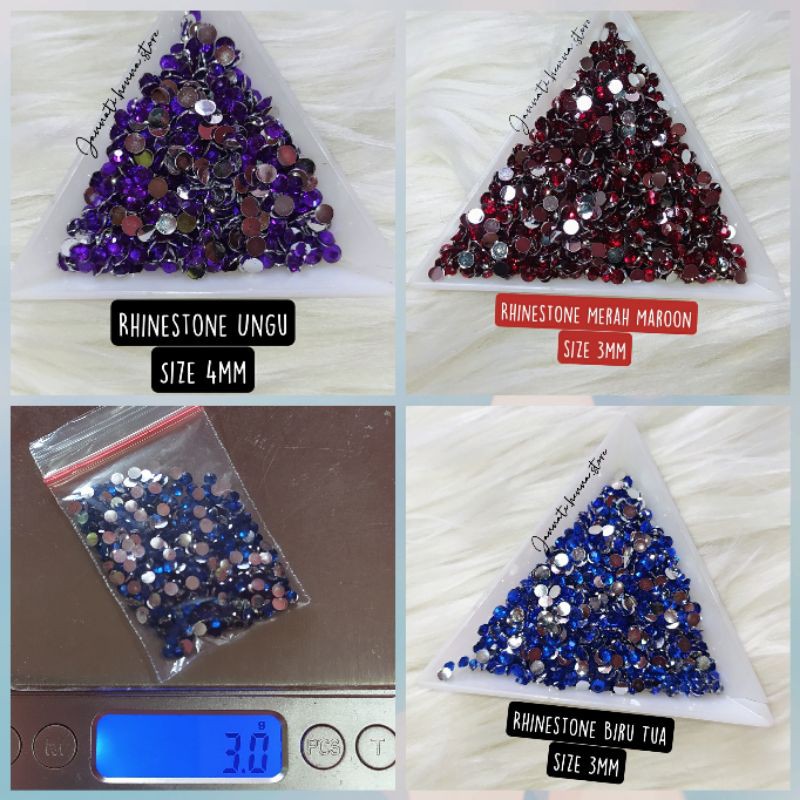 RHINESTONE ANEKA WARNA SIZE 3 &amp; 4mm AKSESORIS HENNA NAIL ART GEMS