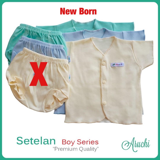 Aruchi POLOS NB S M L XL XXL (3pcs) Baju Pendek Kancing Depan / Oblong Bayi Anak