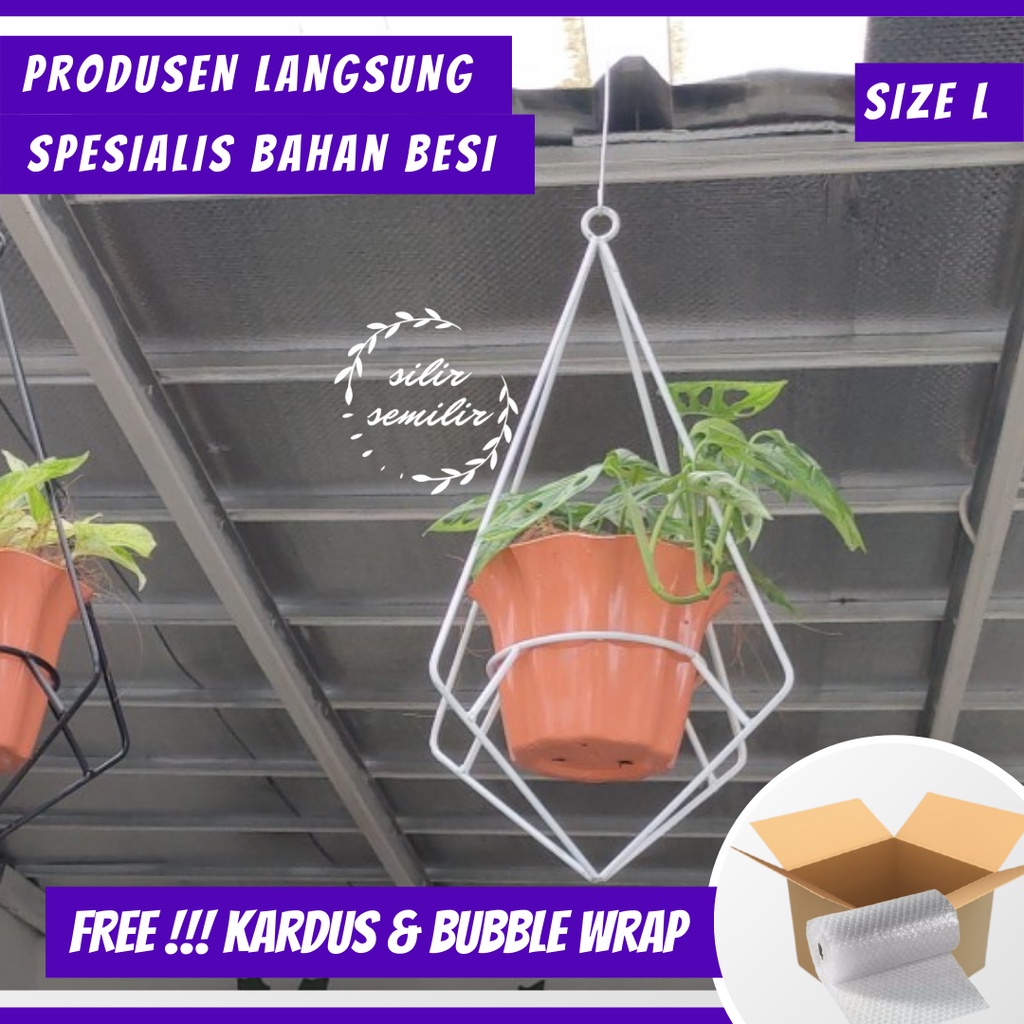 SMF011 L gantungan standing pot tawon bunga monstera hias plastik bahan gantung besi atap putih unik