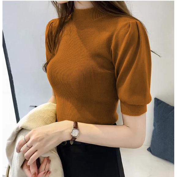 HOPYLOVY - Atasan Wanita Bahan Rajut Velove Knit Top