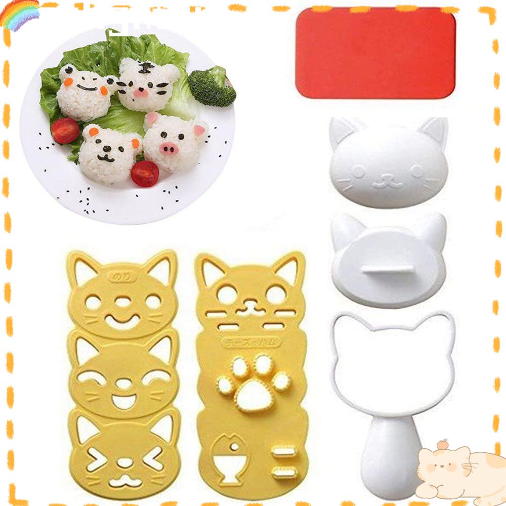 Solighter 3Pcs / Set Cetakan Nasi / Sushi Anti Lengket Bentuk Kartun Kucing Lucu