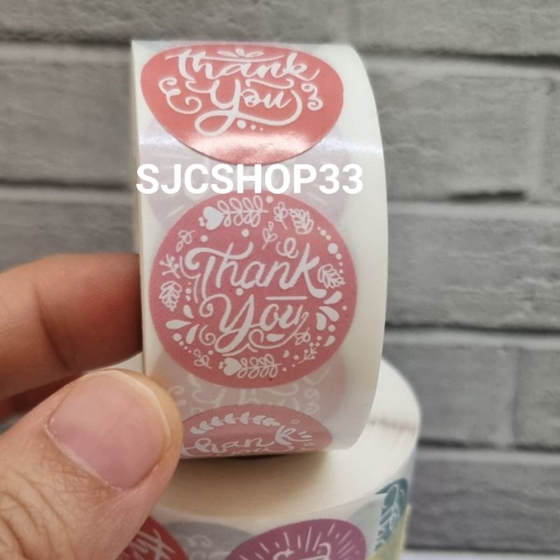 

1 roll isi 500 pcs sticker label thank you pink blue soft pastel colour 2,5cm