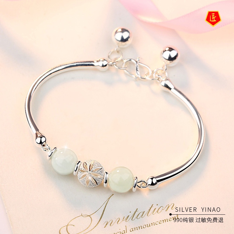 [Ready Stock]925 Silver Fashion New Simple Jade Opening Bracelet