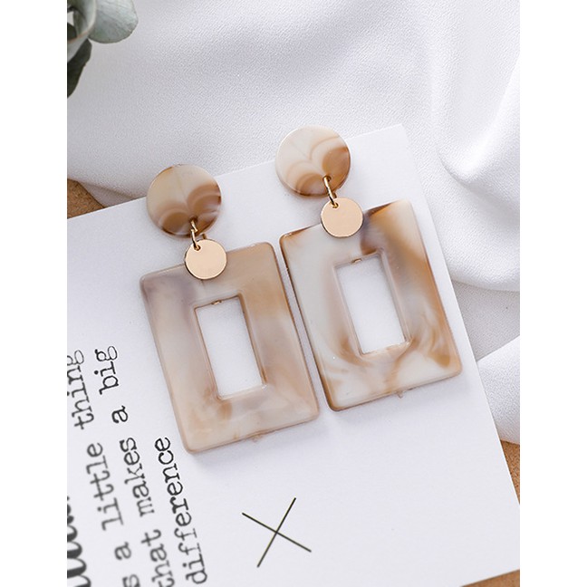 LRC Anting Tusuk Fashion Gray Rectangular Wooden Geometric Earrings F39088