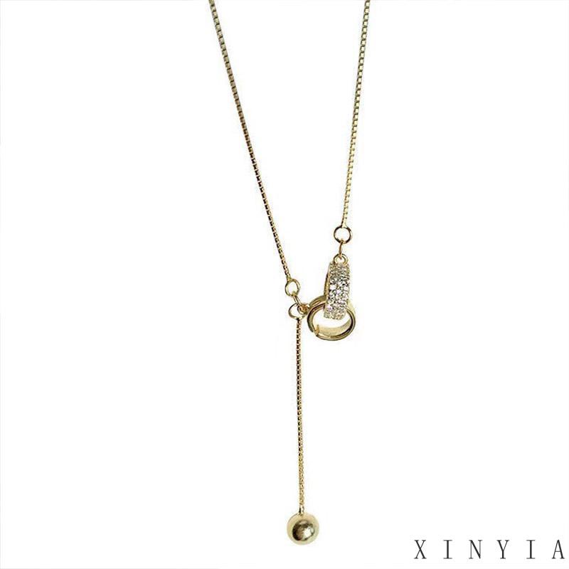 Xia.id Kalung Rantai Wanita Liontin Cincin Ganda Hias Berlian Imitasi