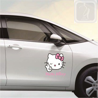 cutting sticker mobil hello kitty smiling stiker lucu