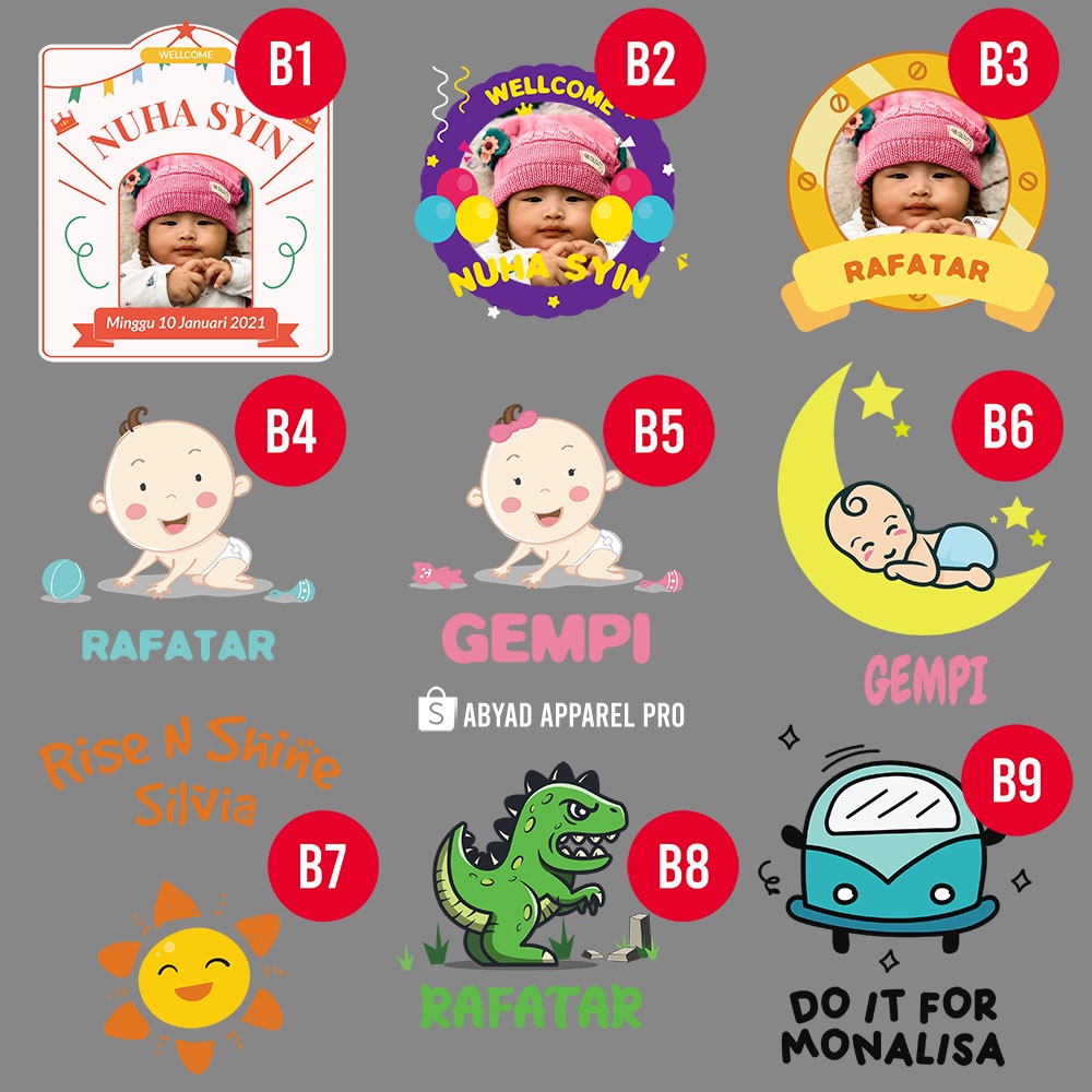 Baju Kaos Baby Custom Nama Teks Photo Bahan Combed Premium Proses Cepat Ukuran New Born 0 bulan - 9 bulan