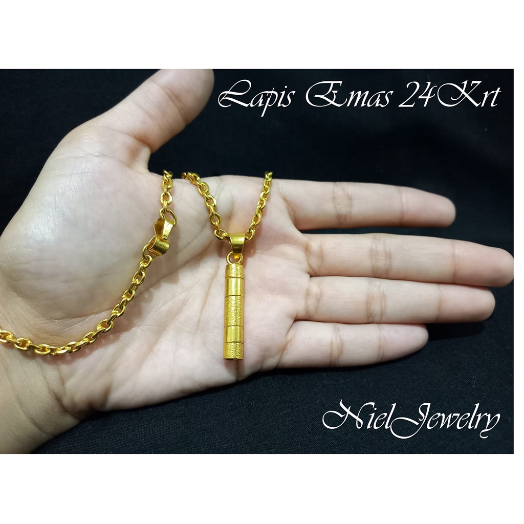 Kalung Bambu Tipis Lapis Emas 24K Kalung Perhiasan Wanita Import Premium