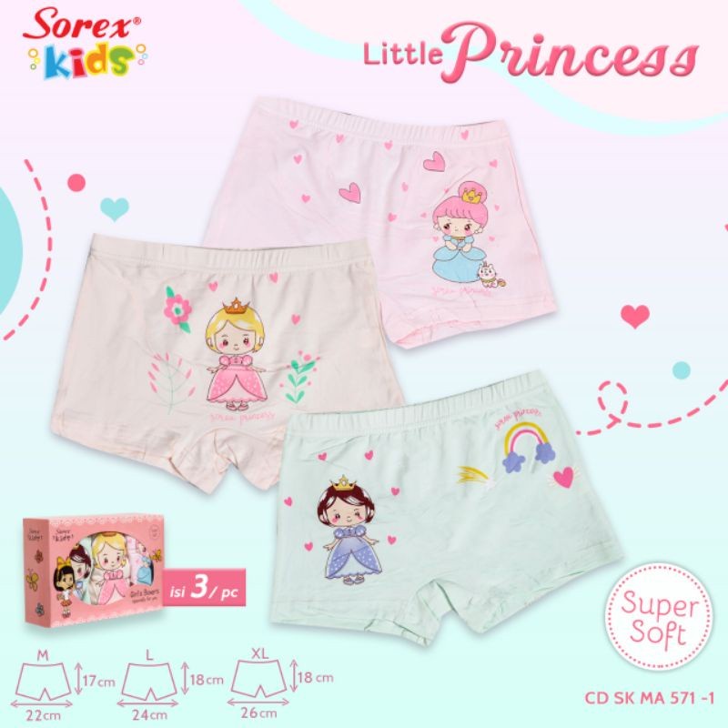 Makassar ! Underwear / Celana Dalam Boxer Sorex Kids Princess Super MA 571-1