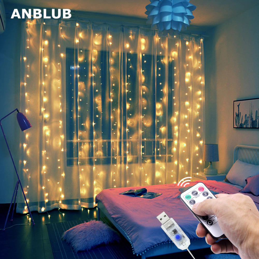 ANBLUB Lampu LED USB Wedding Fairy Light 3x3Meter 300 LED + Remote W.W