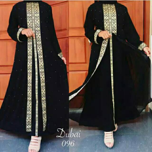 Baju gamis abaya bordir dubai 096 elegan