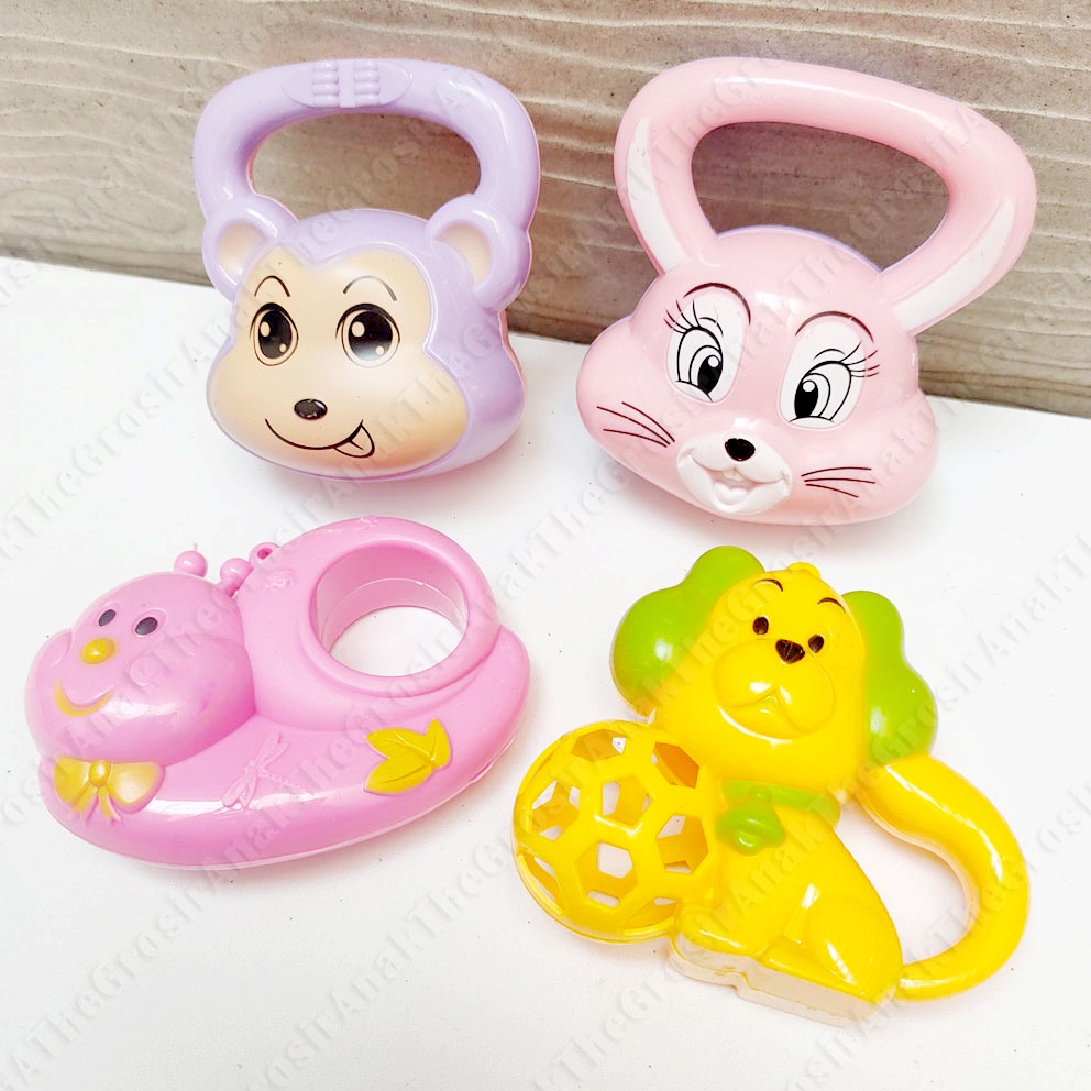 KERINCINGAN ANIMAL 4IN1 dapat 4pc  MAINAN RATTLES RATTLE BAYI kelinci monyet anjing siput