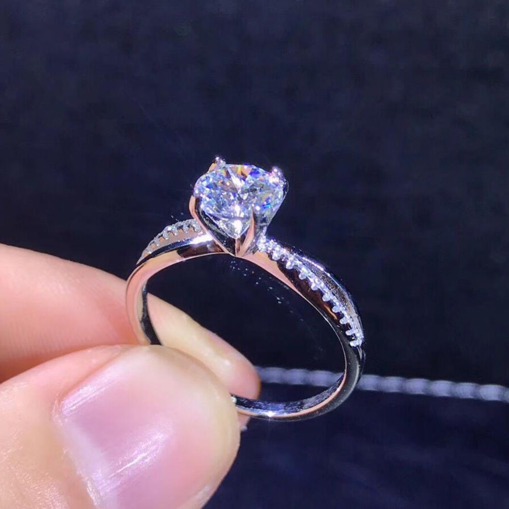 Cincin Baja Titanium Berlian Kristal Perak Fashion Perhiasan Wanita Pernikahan Pertunangan Rings