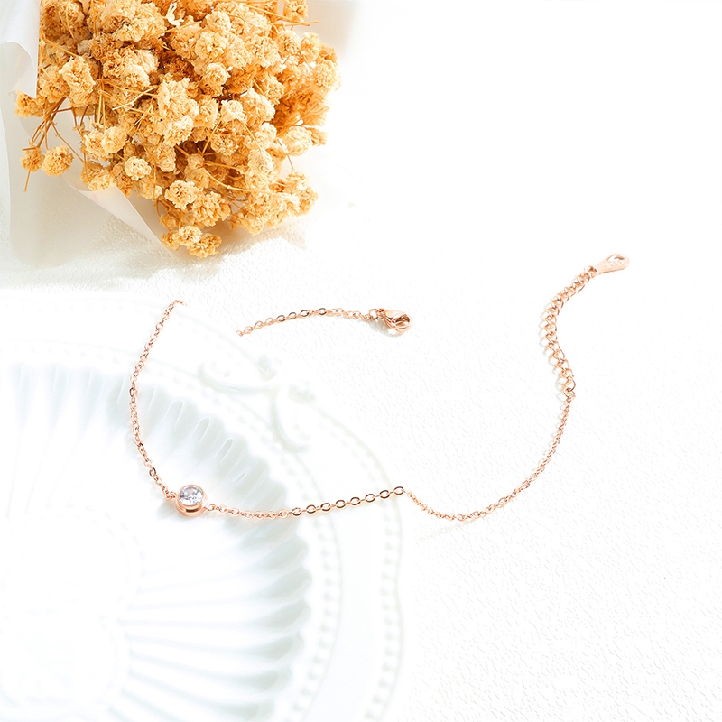 Gelang Kaki Rantai Bahan Titanium Steel Warna Rose Gold Gaya Korea Untuk Wanita Anti-rust anklet titanium-5