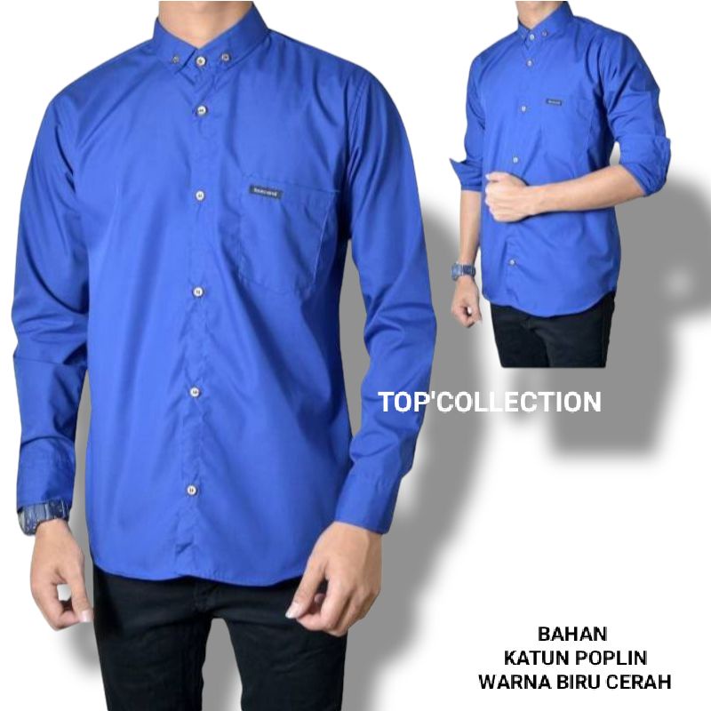 KEMEJA PRIA LENGAN PANJANG - WARNA BIRU TERANG - BIRU BCA - BIRU BENHUR