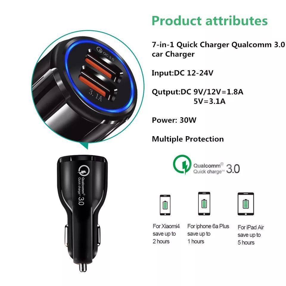 Charger Mobil dan Motor Car Charger QC 3.0 Quick Charging Qualcomm 2 port Fast Charging Casan Mobil