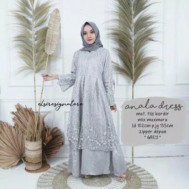 PROMO Tersedia JUMBO - [Bisa COD] Gamis Anala Brokat / Brokat Gown Tille Bordir Bunga Tepi / Baju Ga