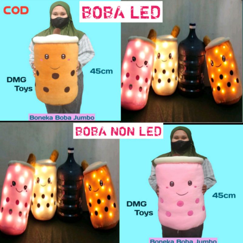 Boneka Boba Jumbo LED 55 cm Bubble Milk Tea Pearl Brown Sugar 14" Nanas Strawberry Anggur Jeruk Bord