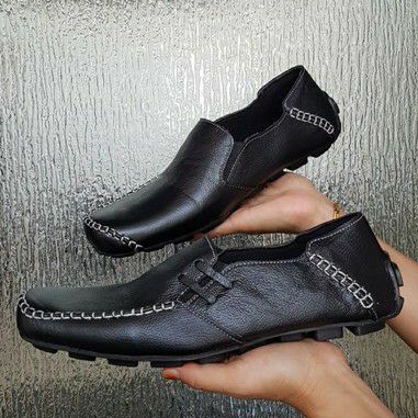 Slip on pria kulit asli sepatu selop casual formal slop laki murah antislip kasual Warna Hitam dan Cokelat