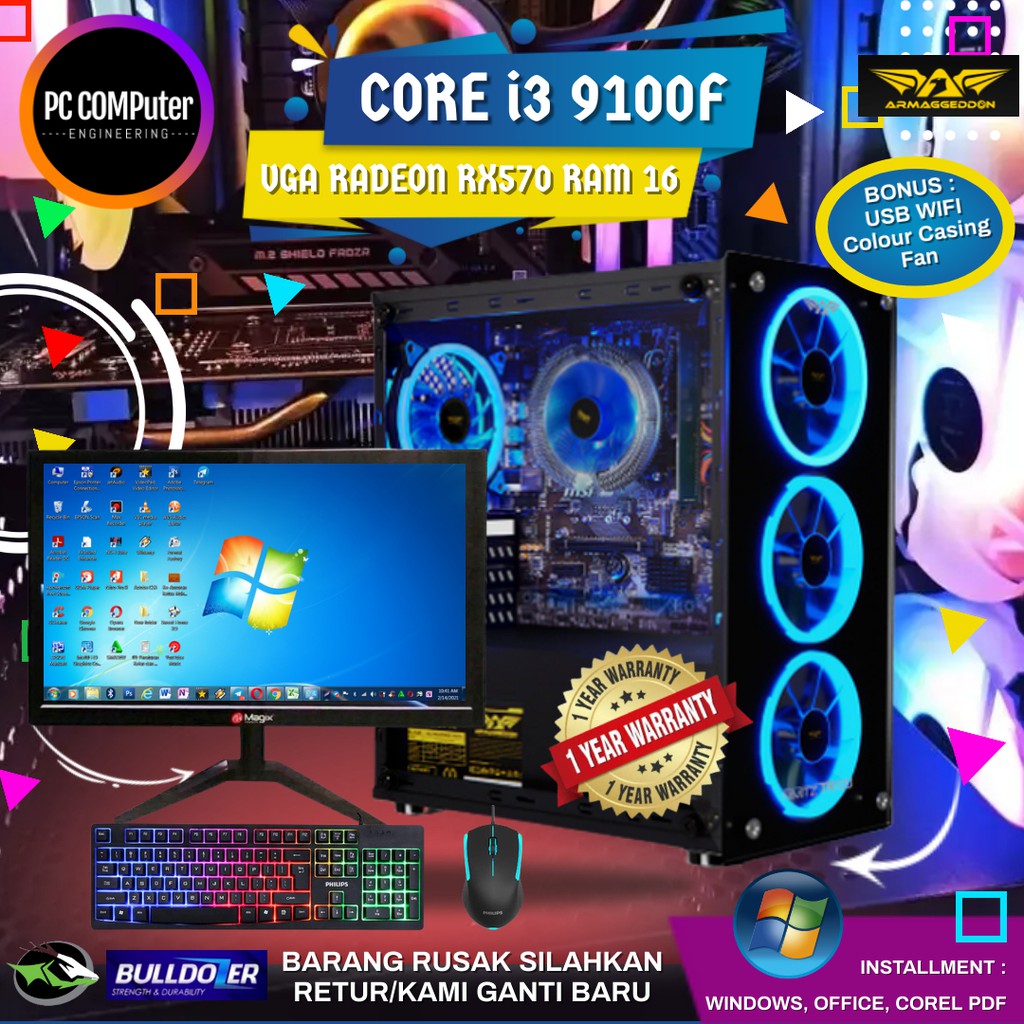  Pc gaming lengkap  core i7 Ram 16 gb Vga 4 gb LED 19 siap 