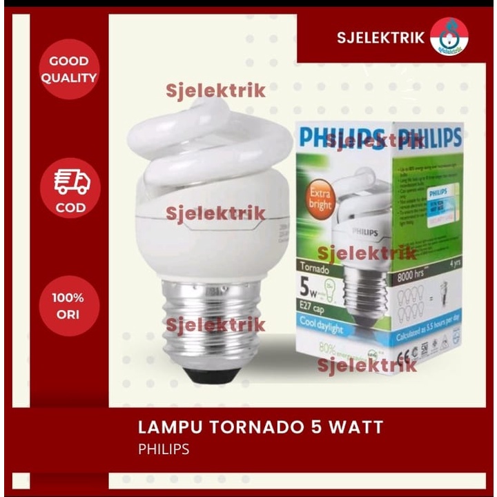 PHILIPS Tornado 5W WW | Lampu spiral hemat energy warna Kuning | E27