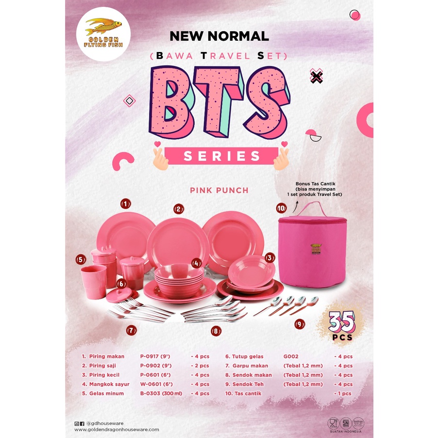 Melamin Set BTS Bawa Travel Set 35 pcs Golden Flying Fish