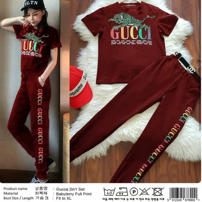 Baju Setelan ST GUCCI MAROON SC  setelan wanita babyterry maroon Murah Berkualitas