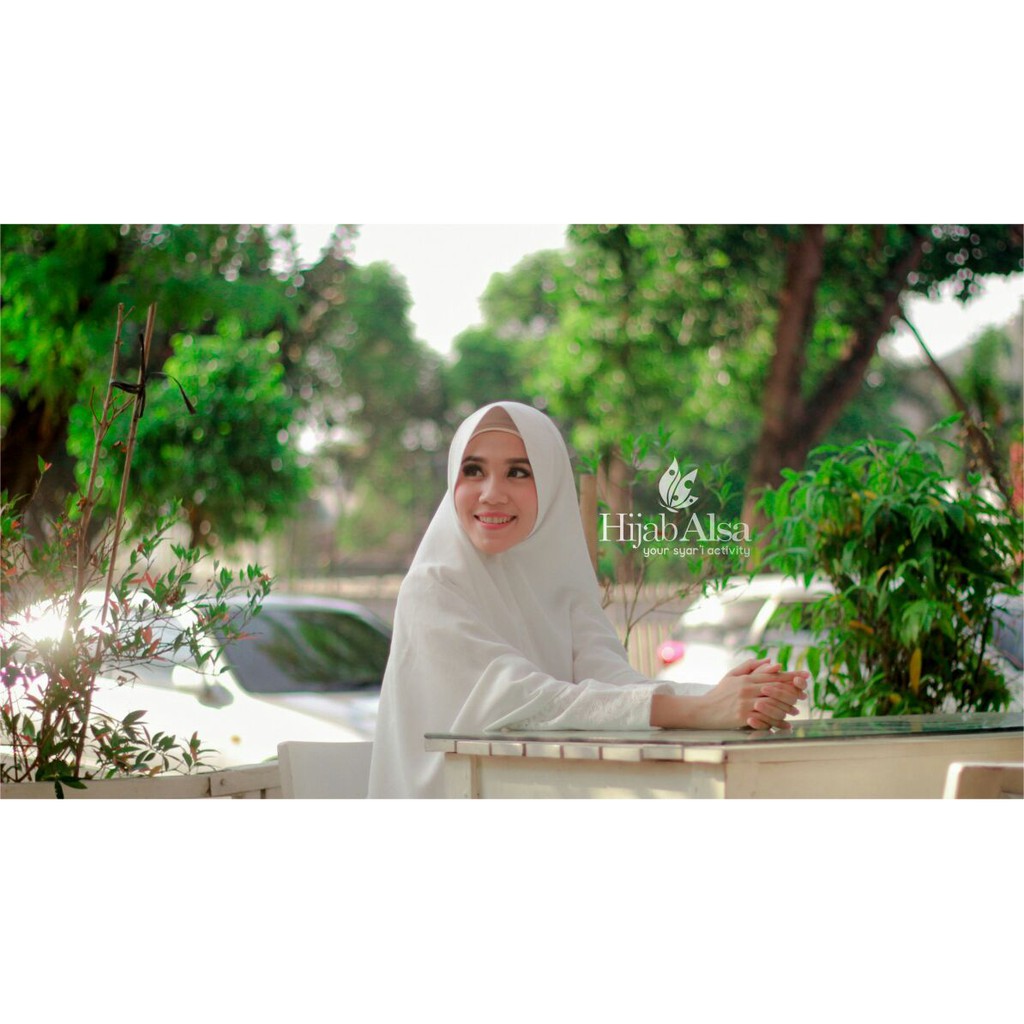 Khimar Anti Tembem, Hijab Alsa Syari Broken White Soft Pad, Jilbab Instan