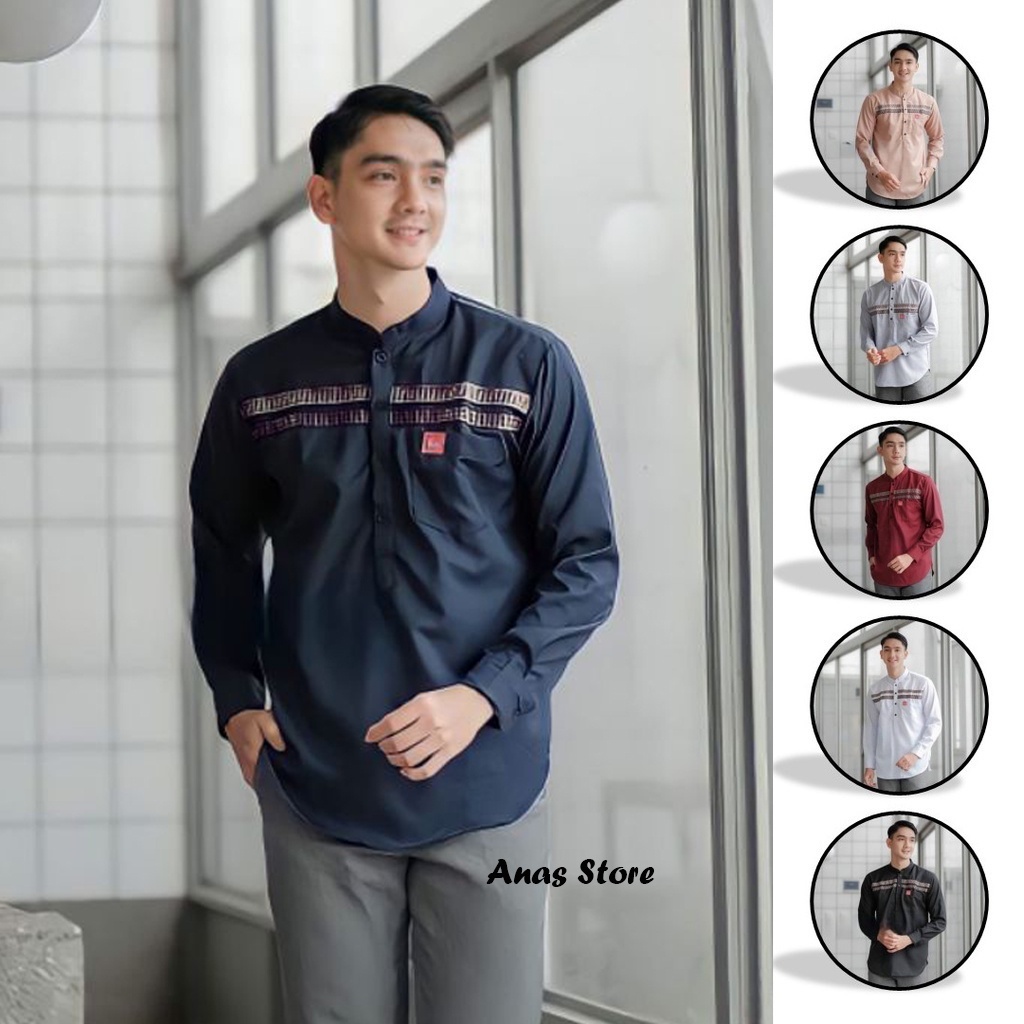 Baju Koko Kurta Dewasa Lengan Panjang Material Catton Adem Serap Keringat Motif FF