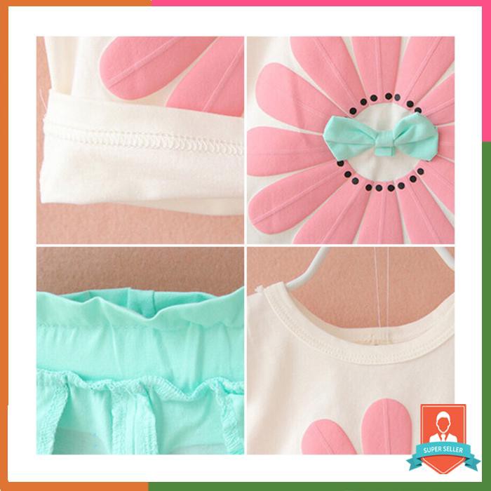 BAJU SETELAN ANAK PEREMPUAN MOTIF BUNGA 3D / SETELAN BAJU IMPORT