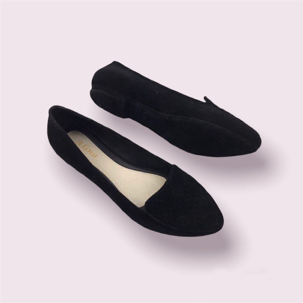 Sepatu Wanita Terbaru /Flat Shoes Karet Import alina 1803/Sepatu Balet Jelly Beludru