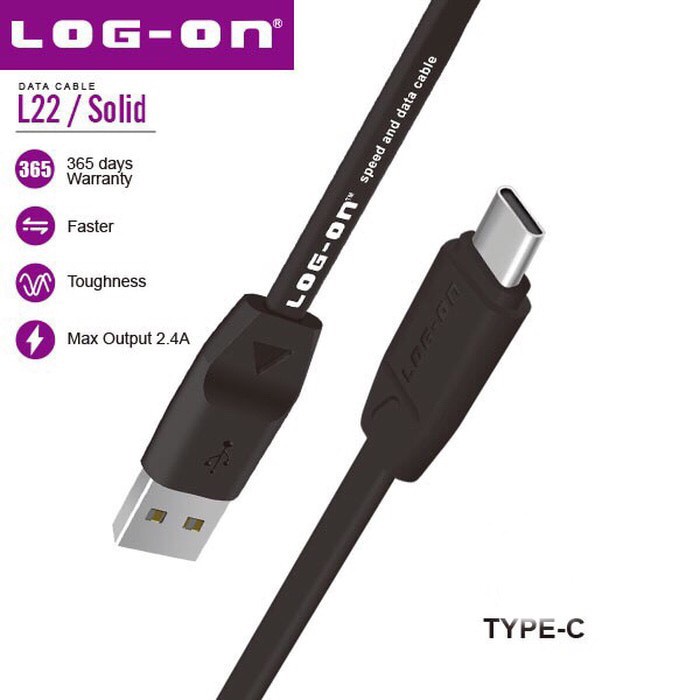 KABEL DATA SOLID SAFE SPEED LO-L22 TYPE C USB CABLE - FLAT SERIES 3 METER - LOG ON