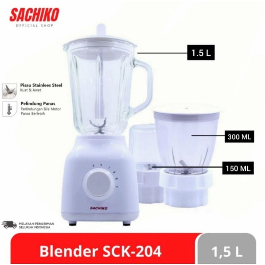 Blender SACHIKO 3 IN 1 Gelas Kaca Tipe BL-204 Ukuran 1500ml Daya 200 Watt / Lantian Electronic