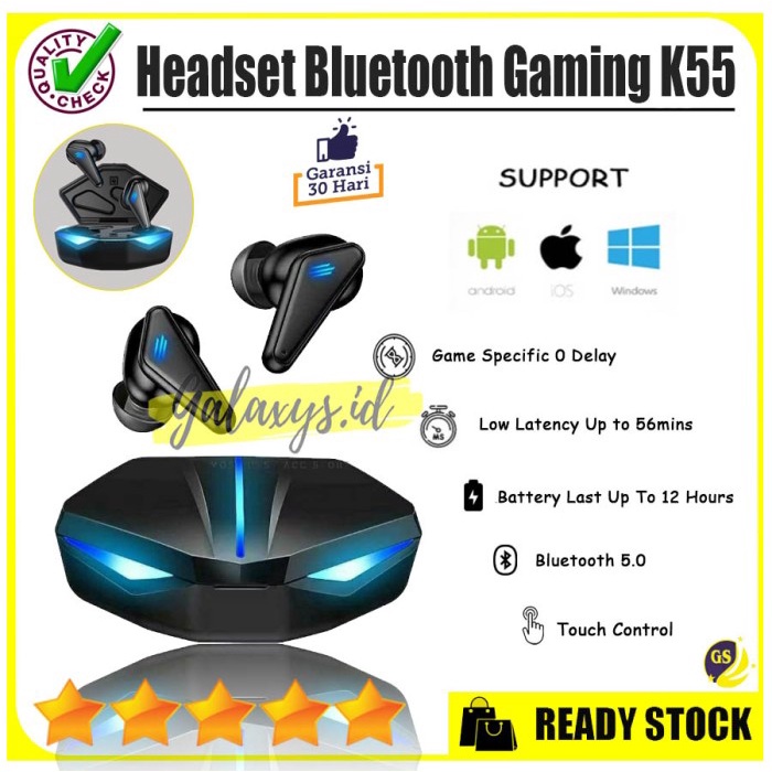 K55 Gaming Earphone Earset Headset Bluetooth Wireless Game Sports K-55