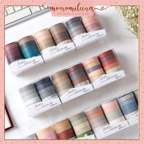 

10 pcs Washi tape retro solid color agugu paper masking tape solatip kertas jurnal diary planner MK1198