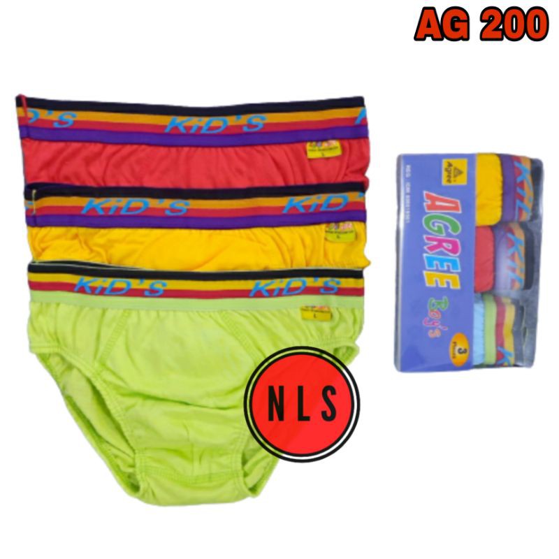 1 Kotak Isi [3pc] CD Agree Boys Mika AG 200 | Celana Dalam Anak Laki Laki Karet Boxer
