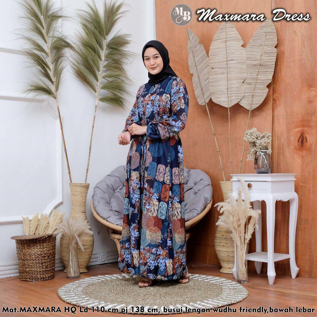 Maxmara Dress - Gamis Terbaru Maxmara Lux  Premium Dress Wanita Lengan Panjang Maxi Dress Kekinian LD 110 cm