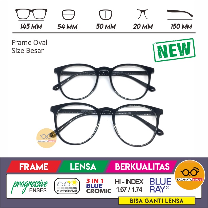 Kacamata Minus KM477 Frame Besar - Kacamata Oval Size Besar Pria Wanita